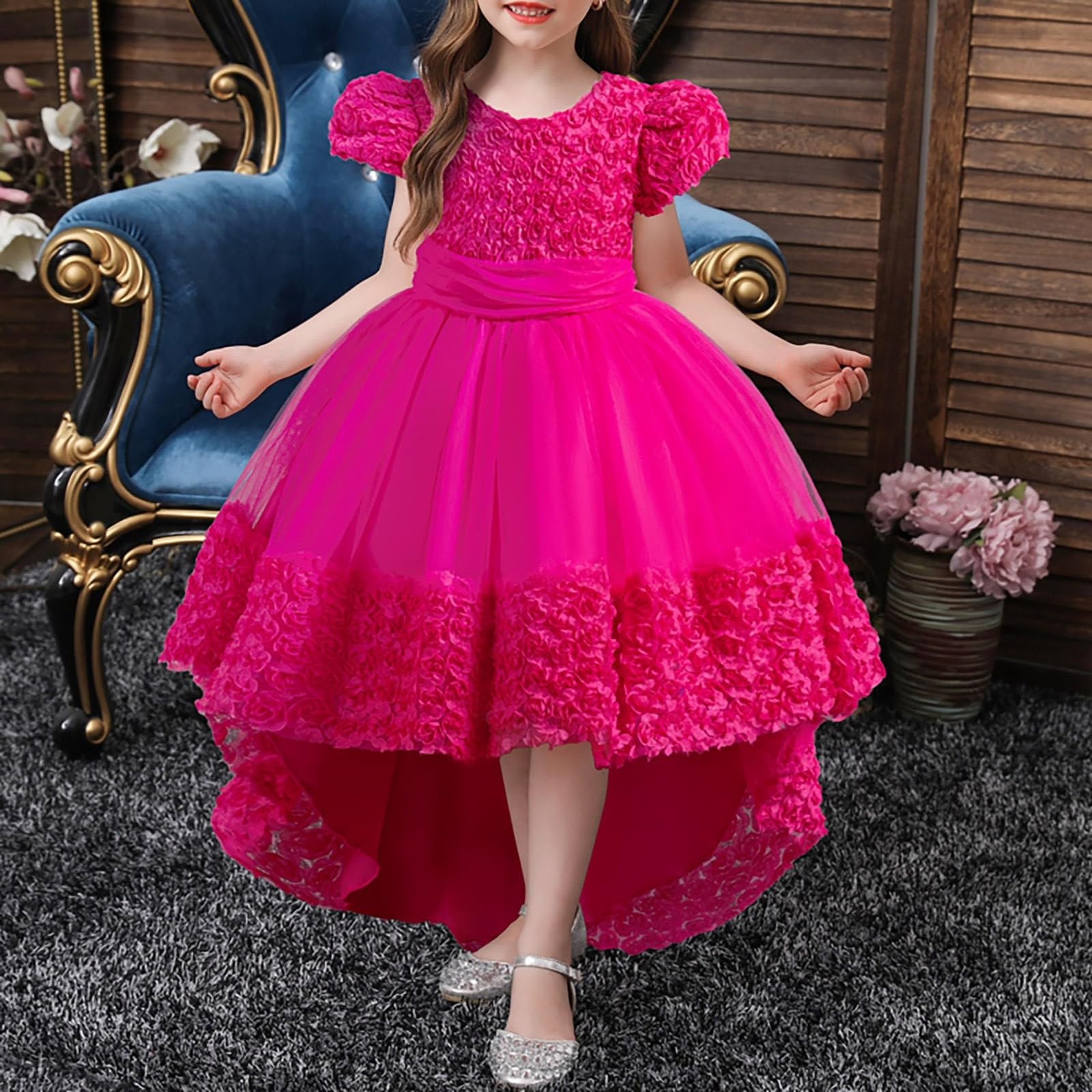 HLTYGWX Kleider für Mädchen, Rock, Mädchenkleider, Kleider für Blumenmädchen, Spitze, Hochzeit, Party, formelles langes Kleid