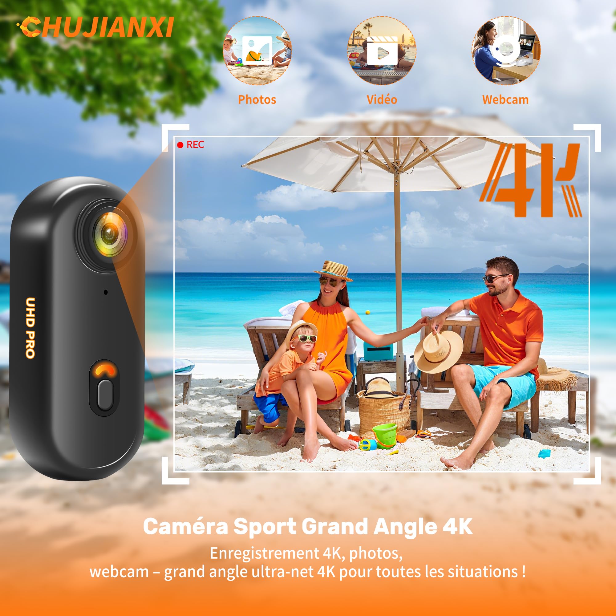 2026 nouvellement améliorée Caméra d'Action 4K(64GB),Mini Caméra Sport WiFi,Camera Pouce Étanche Portative,Mini Body Cam Velo Casque,Camera Piéton Caméra POV pour Motos Ski Surf Alpinisme Escalade - 4