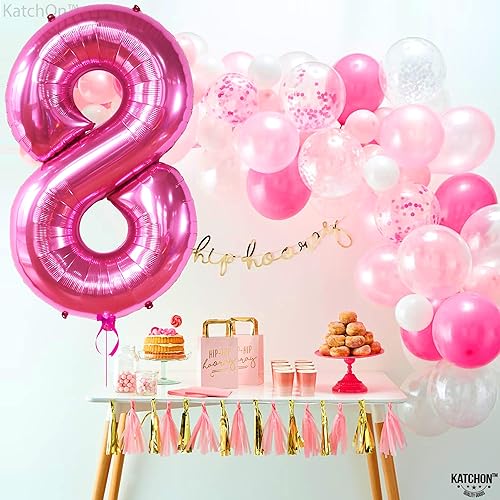 Miniatura 5 de KatchOn, Globo gigante de color rosa intenso del número 8, 40 pulgadas, globo rosa intenso de 8 cumpleaños para decoraciones de cumpleaños de 8