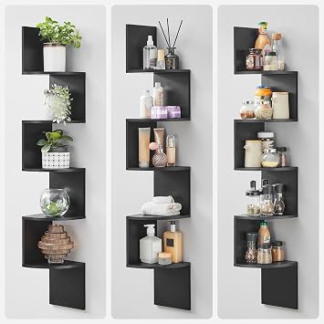 VASAGLE Corner Shelf, 5 Shelves wall Shelf, hanging Shelf, for kitchen, Bedroom, Living Room, study, office, Black LBC20BK