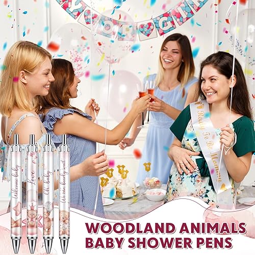 Miniatura 6 de Chuangdi 24 bolígrafos de oso rosa para baby shower, bolígrafos retráctiles a granel, tinta negra con regalos para invitados, suministros escolares