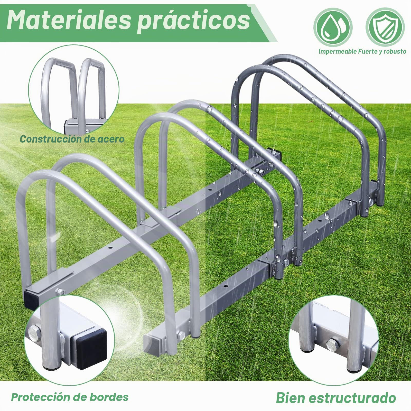 Soporte de aparcamiento para 4 bicicletas, montaje en suelo o pared, ancho de neumáticos de 3555 mm, soporte seguro para bicicletas de montaña y bicicletas eléctricas, 101 x 32 x 26 cm, color