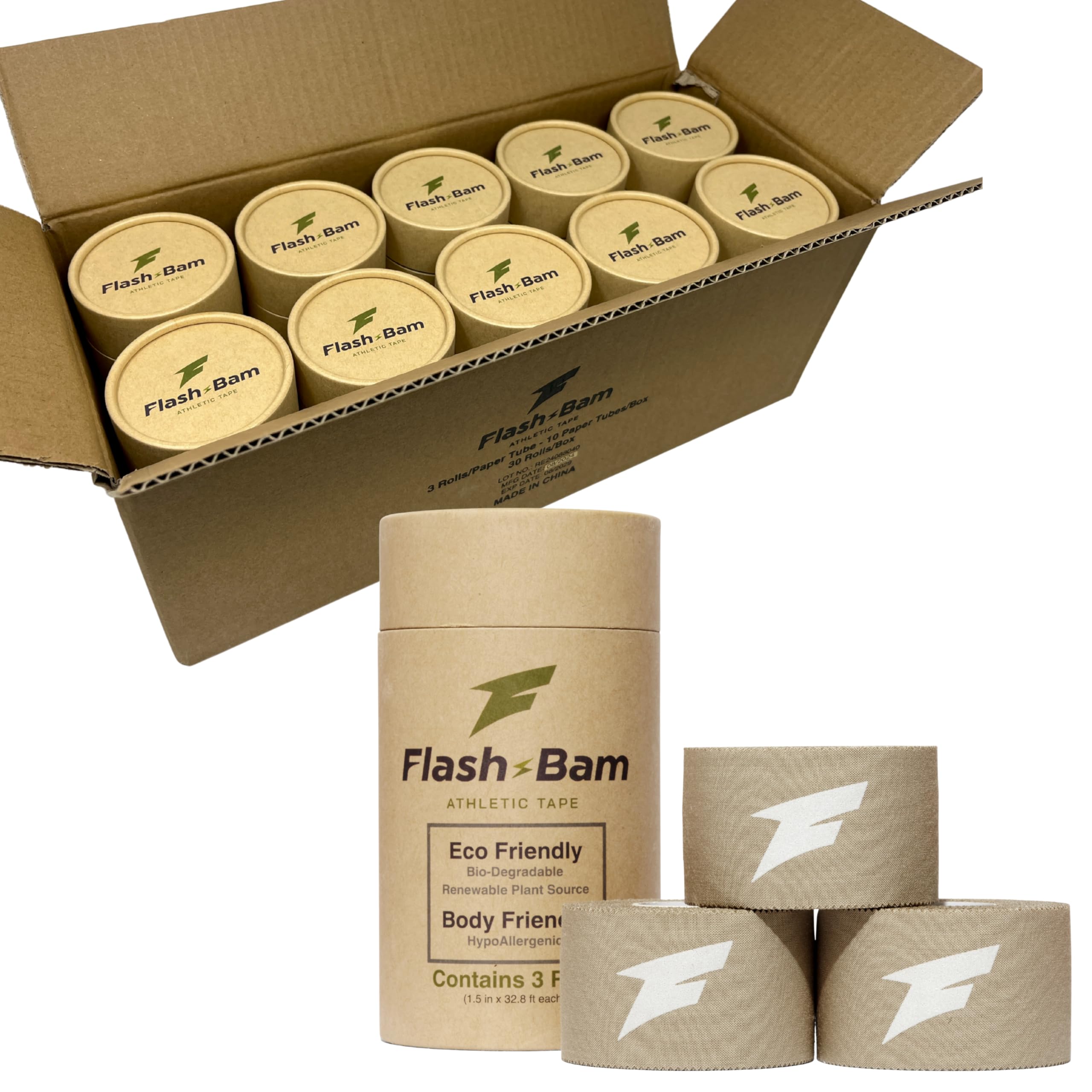 Athletic Tape - Biodegradable Eco-Friendly Sports Tape - Strong Adhesive Athletic Wrap for Ankle Wrist Knee Fingers -