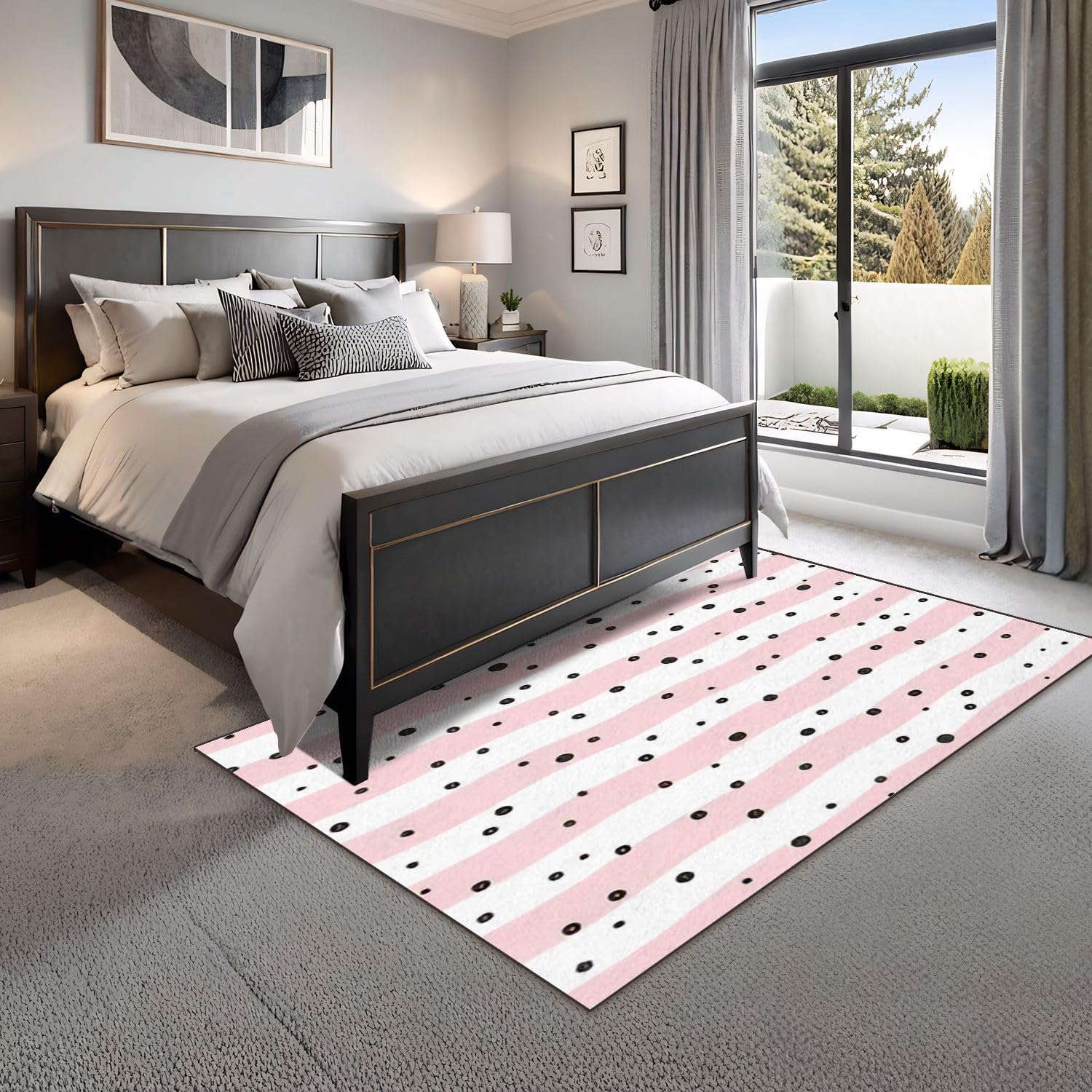 4x5 Pink Boho Rug Rugs for Living Room Rugs for Entryway Wide Wavy Stripes Bars Streaks Chaotic Tiny Uneven Polka Bedroom Rug for Girls Door Mat Nursery Room Decor Rainbow Carpet