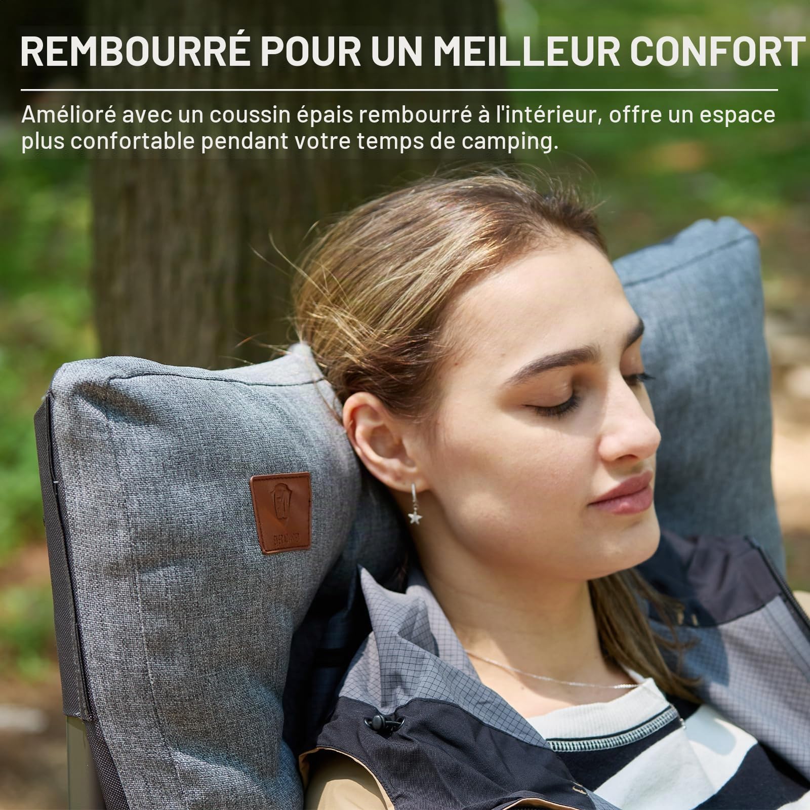 EVER ADVANCED Chaise Camping Pliable XL Assise rembourrée, 230kg | Chaise pliante largeur d'assise 62 cm avec poche latérale, porte-gobelet, surdimensionnée pour camping, extérieur, gris
