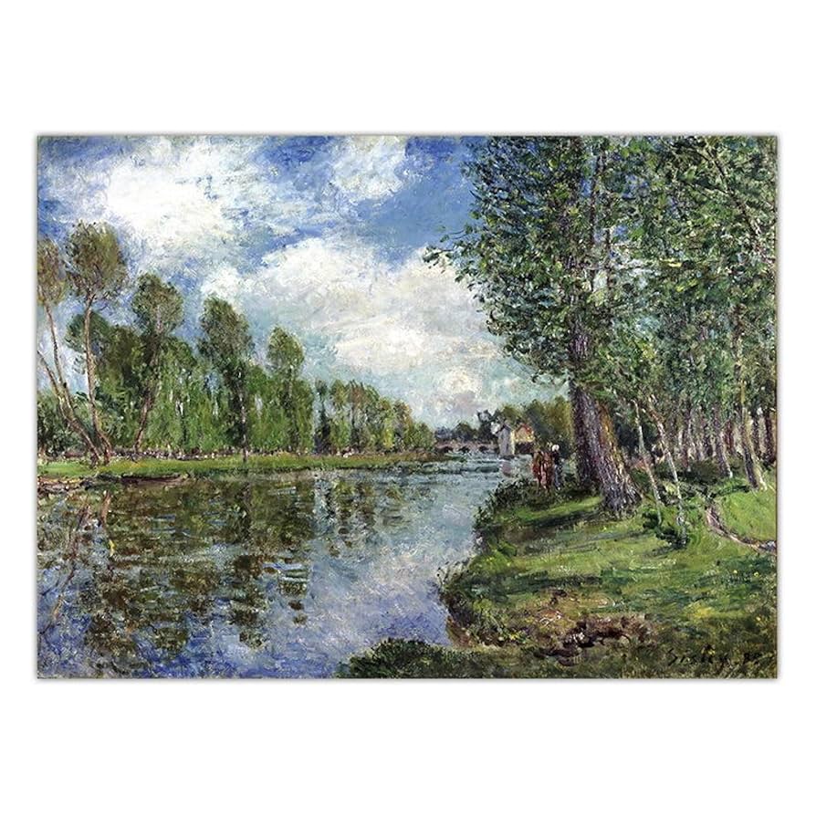 アルフレッド・シスレー、「ロワン川の岸辺」、希少画集画、新品高級額 アルフレッド・シスレー、「ロワン川の岸辺」、希少画集画、新品