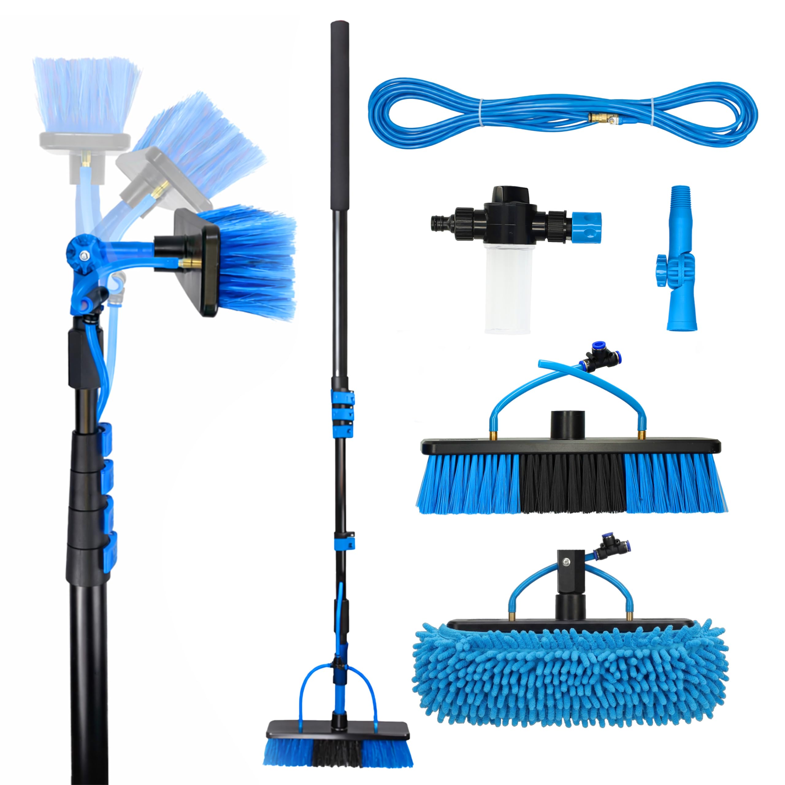 CleanRite® Brosse Télescopique 7 m avec Arrivée d’Eau | Perche Nettoyage Toiture et Panneaux Solaires | Balai Télescopique avec Distributeur de Savon | Voiture | Noir