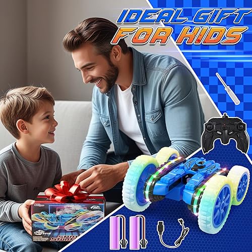 Miniatura 6 de Juguetes de autos a control remoto, 2 en 1, auto transformado 4WD con spray y luces LED, camión de acrobacias todoterreno de 2.4 GHz para giros