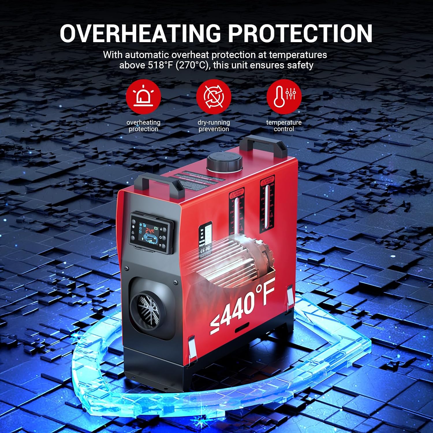 8KW Portable Diesel Heater, 12V Diesel Air Heater with Remote Control and LCD Screen, All-in-one Parking Low Noise, Fast Heating,Red,Vertical