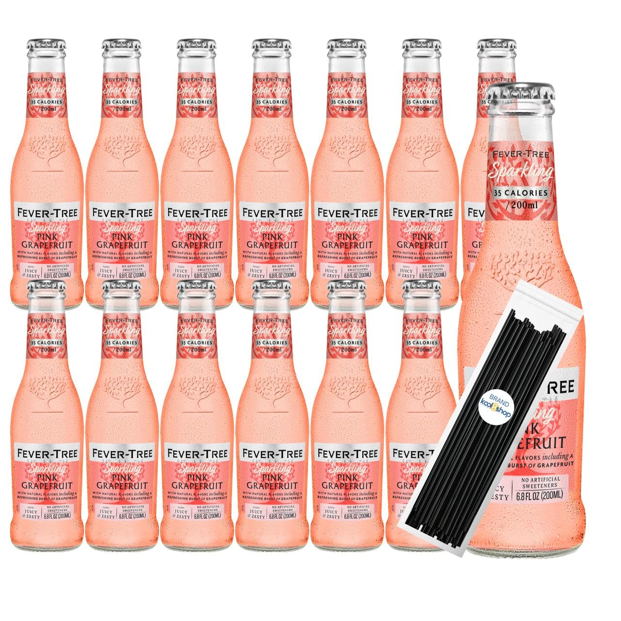 Fever-Tree Pink Grapefruit Premium Mixer 6.8 fl oz Glass Bottles 12 Pack + 20 Plastic Stirrer Sticks by KOOL8SHOP Infinite Deals