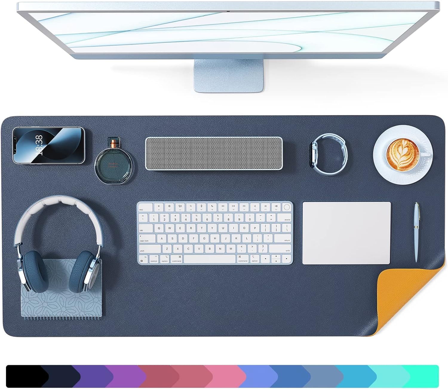 URVINOUS Desk Mat Blotter for Laptop Large Extended Mouse Pad for Office Table Mat Anti-Slip and Reversible Full Desk Mat (Nevy Blue-Yellow, 45 x 90 cm) (B0BNQFXJS9) Amazon Price History, Amazon Price Tracker