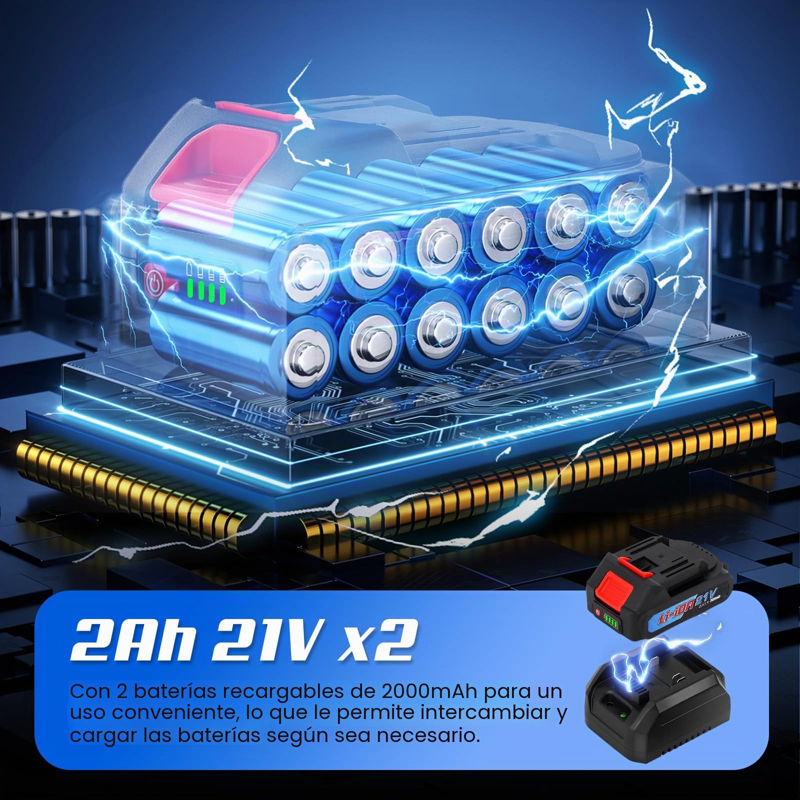 NEWTRY 20V Atadora Alambre de Ferralla Automática Cerradora para Barras de Acero de 0,3 a 1,33 Pulgadas (7~34 mm), con 2 piezas. 2.0 Ah Batería y Cargador