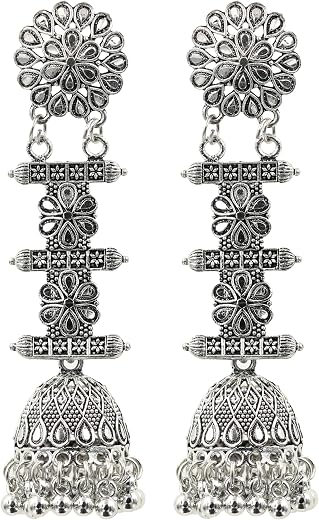 Everlynn Jewellery Oxidised Silver Dangler Jhumka Earrings for Women and Girls | Traditional Ethnic Earrings | Lightweight...