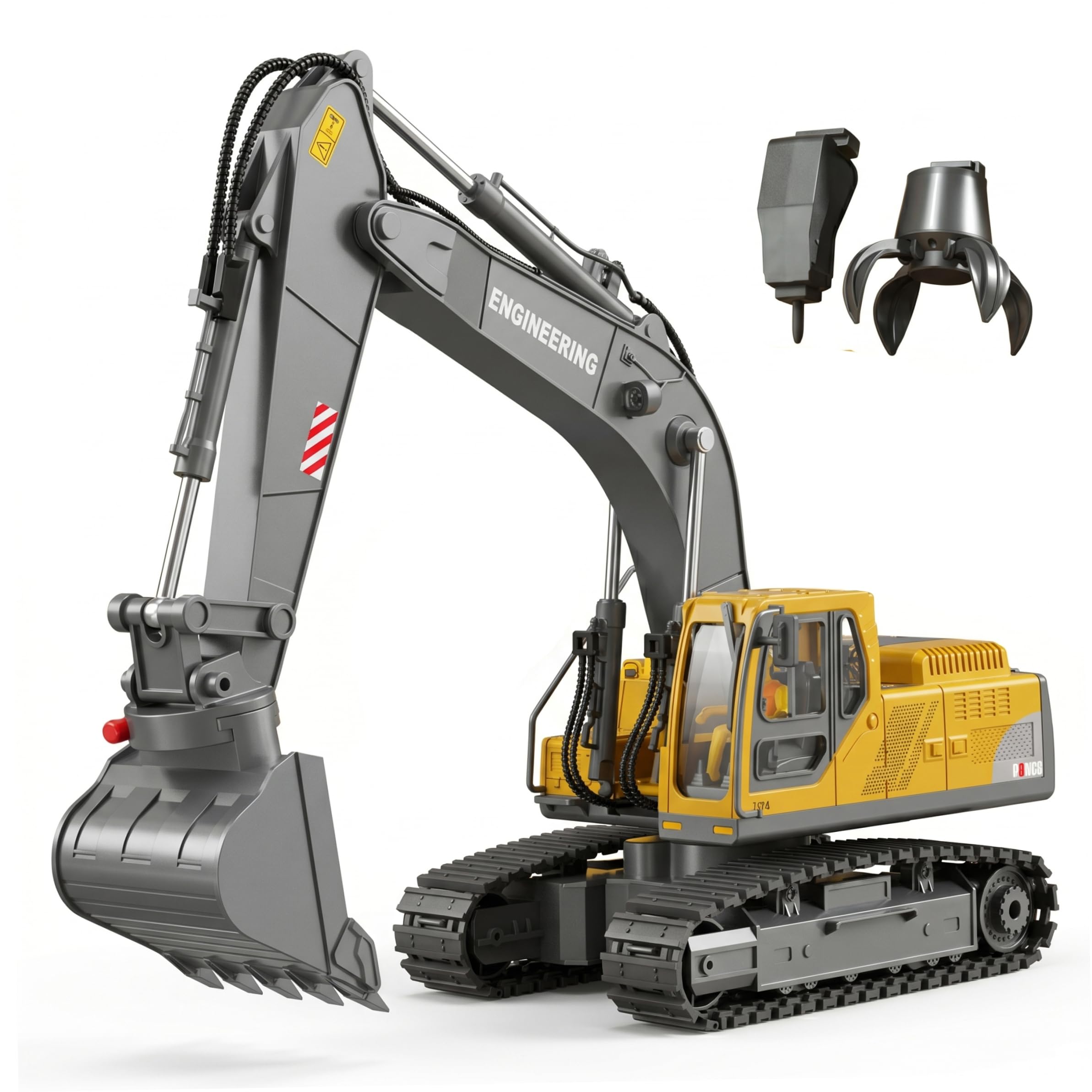 Excavadoras, Excavadora De Control Remoto, Vehículo De Construcción RC 3 En 1 De 15 Canales con Función De Pulverización, Juguete De Excavadora Recargable De Aleación Y Abs, Amarillo