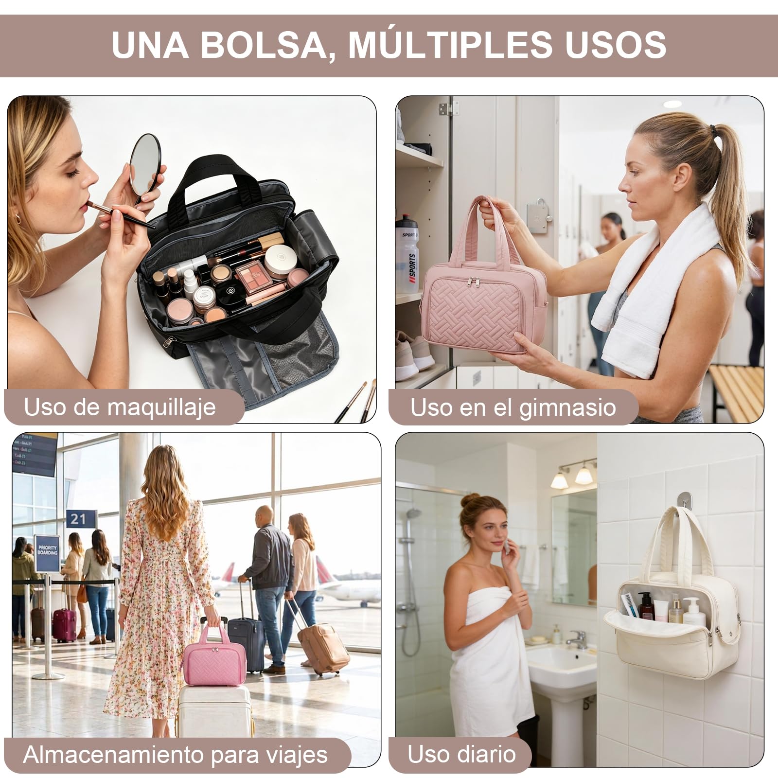 Kono Neceser Mujer de Viaje Grande Neceser Maquillaje Impermeable Bolsa de Aseo con Gran Apertura Organizador de Artículos de Tocador y Cosméticos
