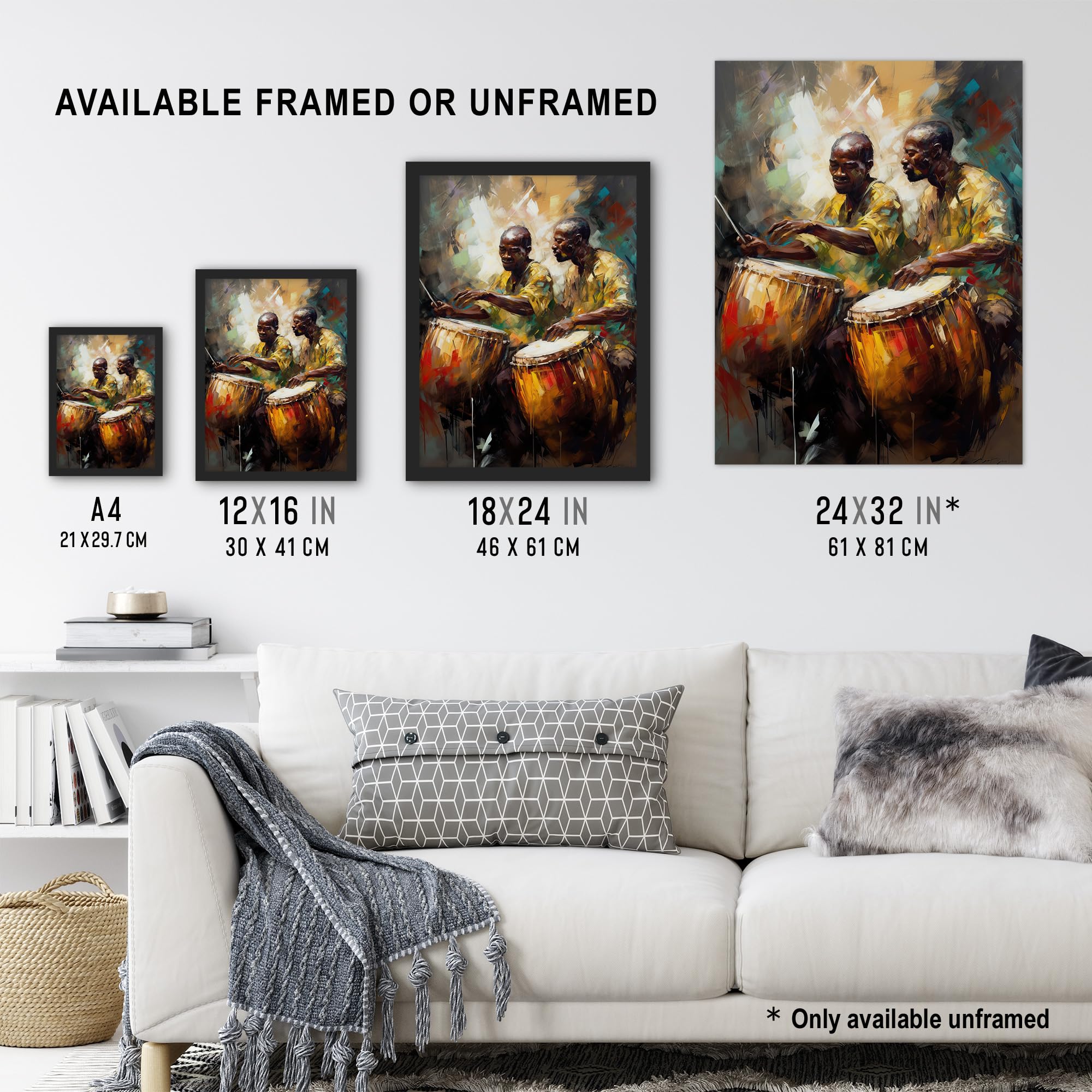 Artery8 African Drum Players Oil Painting Orange Yellow Blue Drummer Beat Traditional Music Songs Extra Large XL Wall Art Poster Print - Image 3