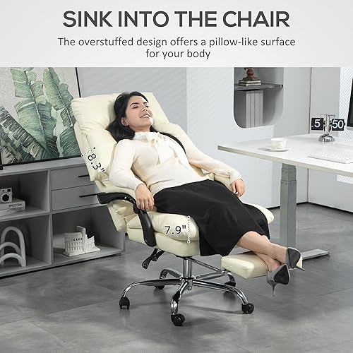 Miniatura 4 de HOMCOM Overstuffed - Silla de oficina ejecutiva, silla de escritorio giratoria reclinable de piel sintética con respaldo alto, reposapiés, acolchado