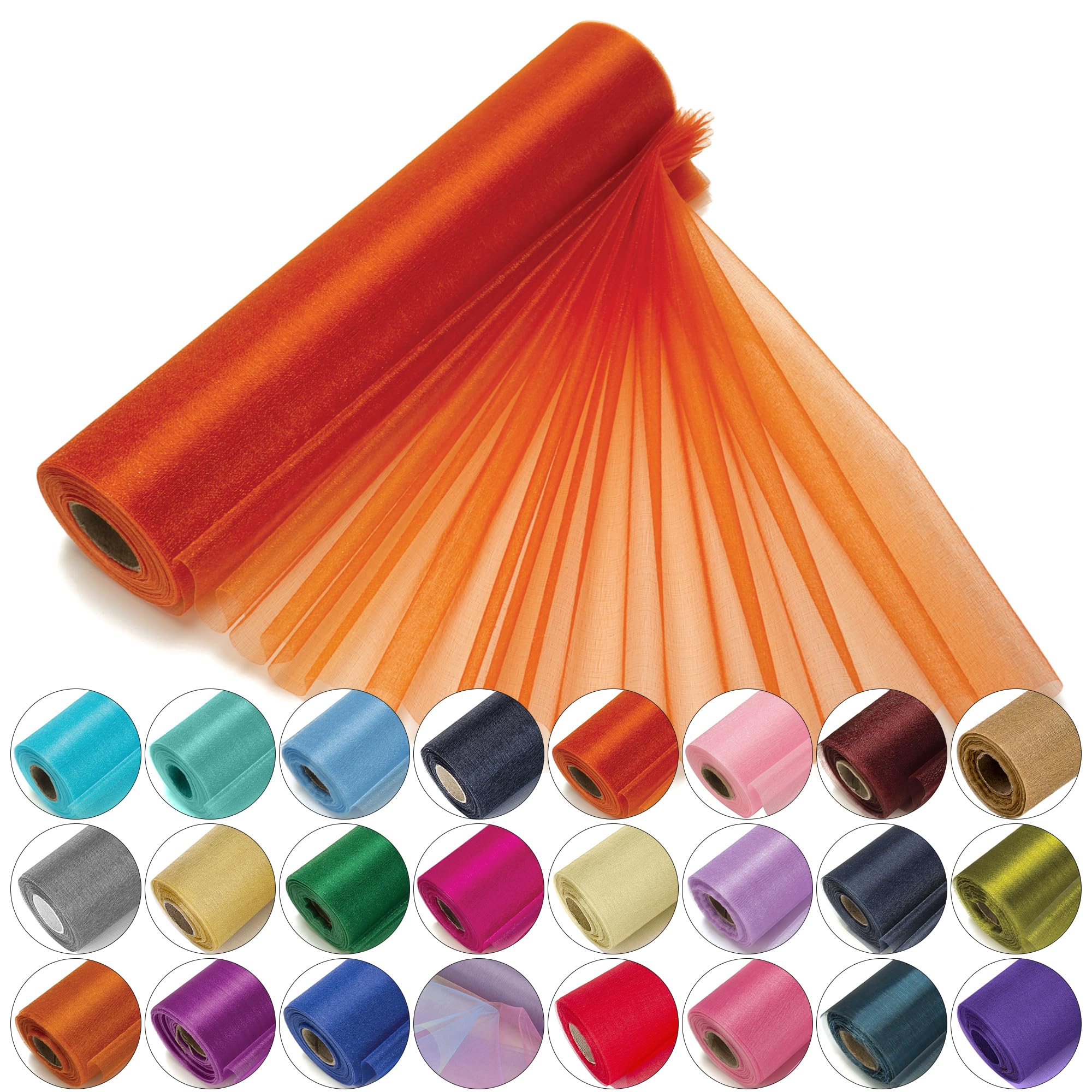 Trimming Shop Organza Roll Snow Sheer Glitter Fabric 25m x 29cm for Wedding Venue, Chair Bow Sash, Table Runner, Christmas Event, Party Decoration, DIY Craft Projects, Burnt Orange