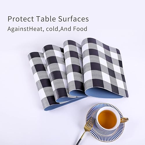 Miniatura 7 de XINYUN Juego de 6 manteles individuales reversibles de piel sintética ecológica, impermeables, para interiores, resistentes al calor,
