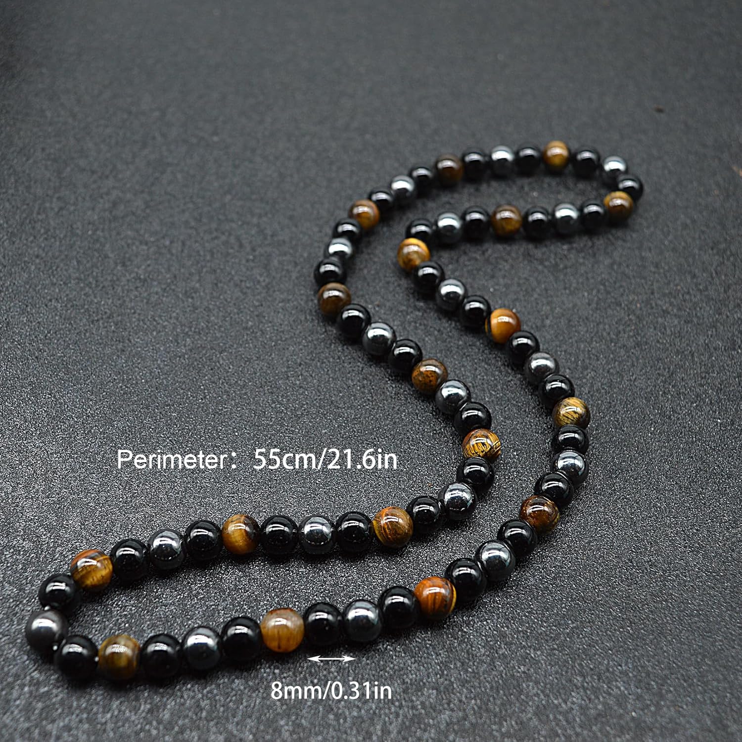 KIKILA 8MM Natural Tiger Eye Lava Stone Beaded Choker Necklace Genuine Gemstone Anxiety Stretch Necklace For Men - Image 5