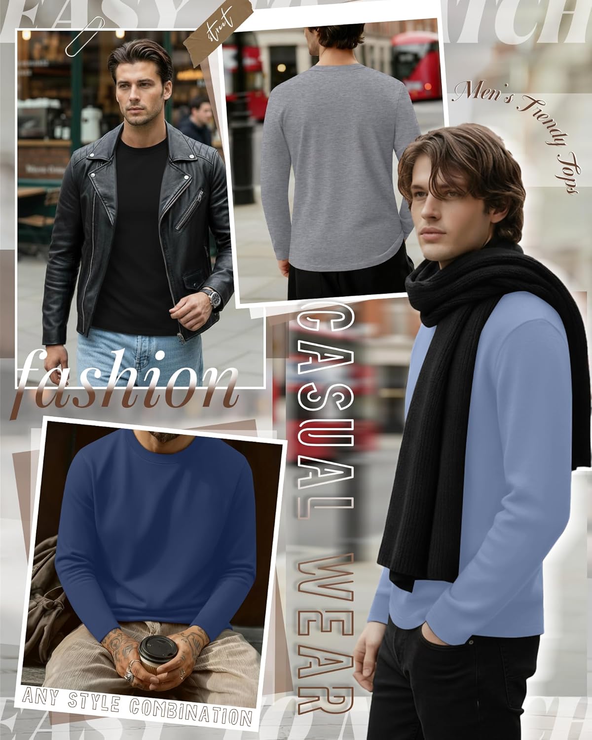 August Alley 4 Pack Mens Long Sleeve Shirts Crew Neck Thermal T-Shirt Thick Comfortable Sweatshirt Casual Pullover Basic Tops