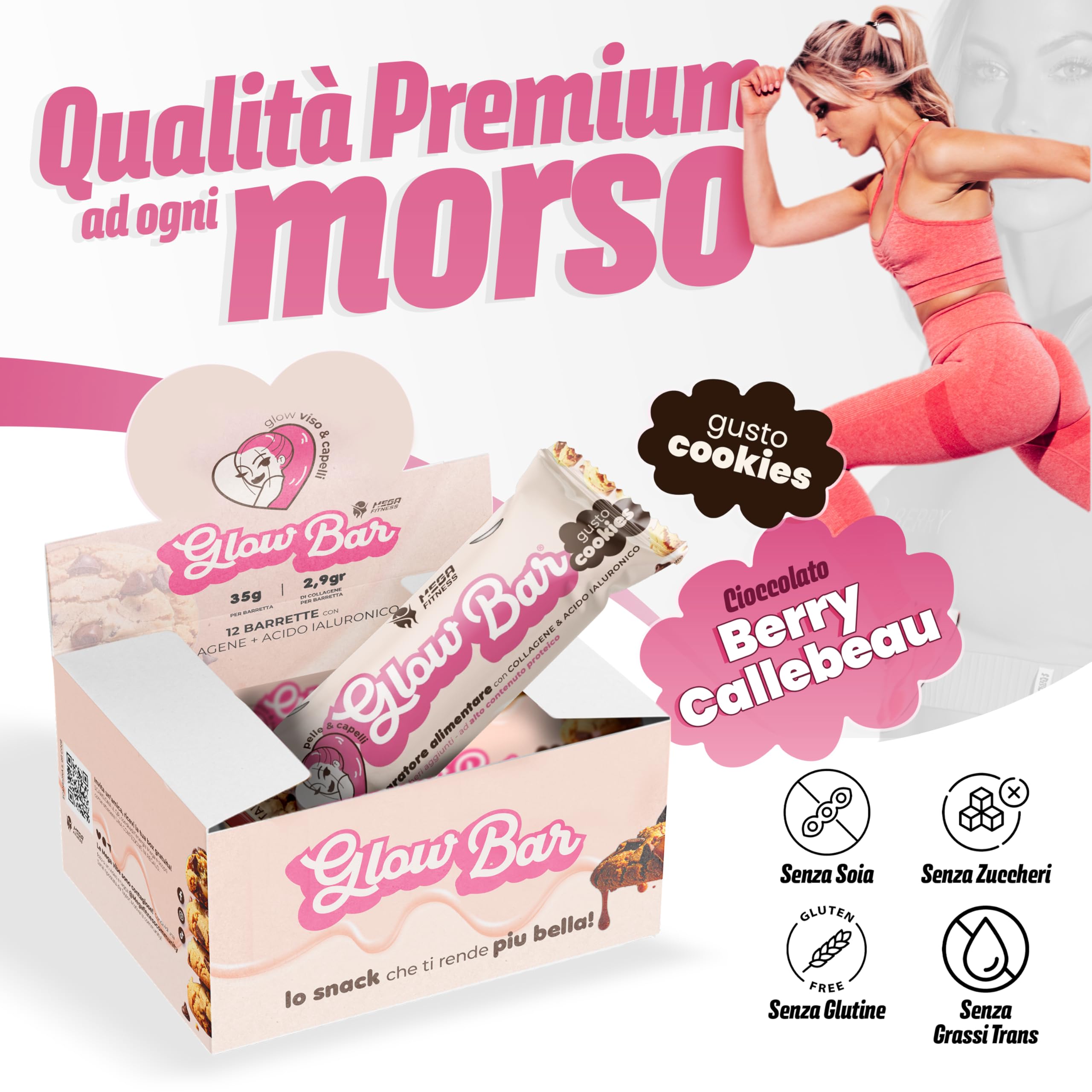 Taylor Mega Glow Bar – Peptidi di Collagene Idrolizzato e Acido Ialuronico – Barrette Proteiche Senza Zucchero al Cioccolato – Snack e Pasto Sostitutivo – 12 Barrette da 40g