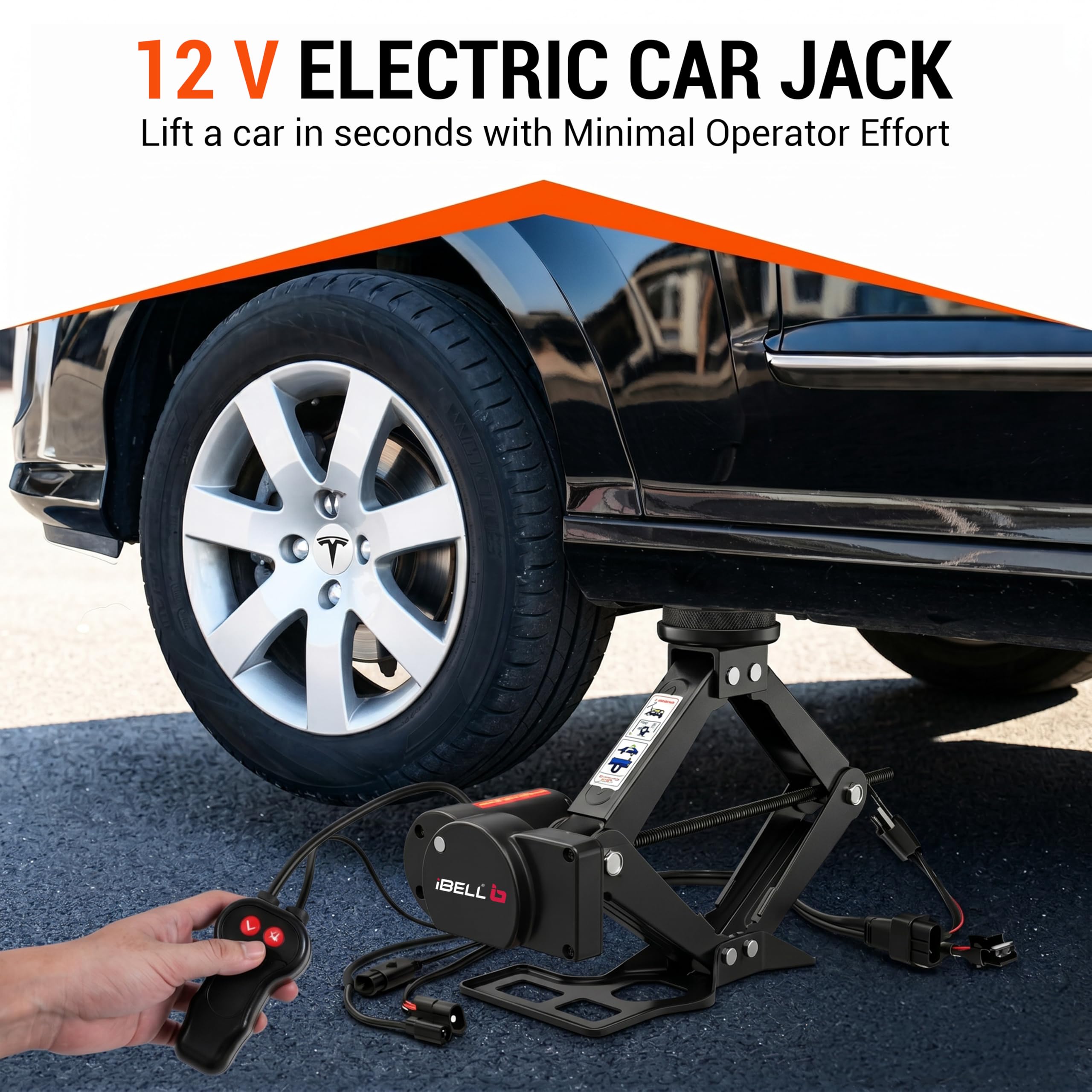IBELL 12V DC Electric Scissor Jack Tool Kit Lift Upto 2 Ton Weight