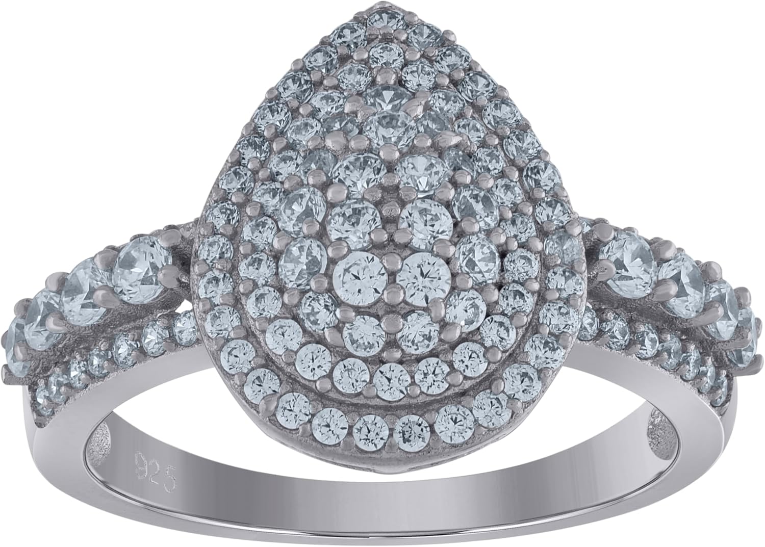 Jewels By Lux Sterling Silver Womens Cubic-Zirconia Tear Drop Fashion Bridal Anniversary Wedding Engagement Band Ring