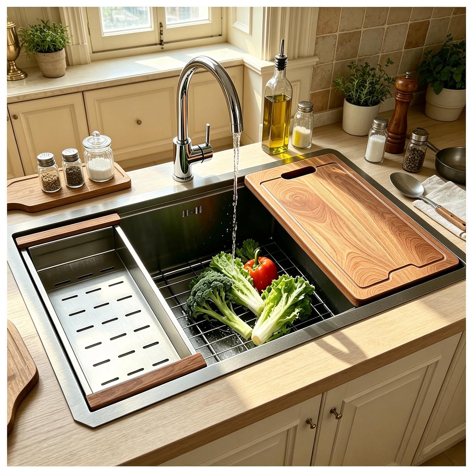 JUNFUNNLE Kitchen Sink, Stainless Steel Large Basin, 1 Basin, Built-in Sink, Kitchen Sink with Stainless Steel Grid, Draining Rack, Drain Fitting and Overflow Kit (Black-A, 85 x 50 x 22 cm)