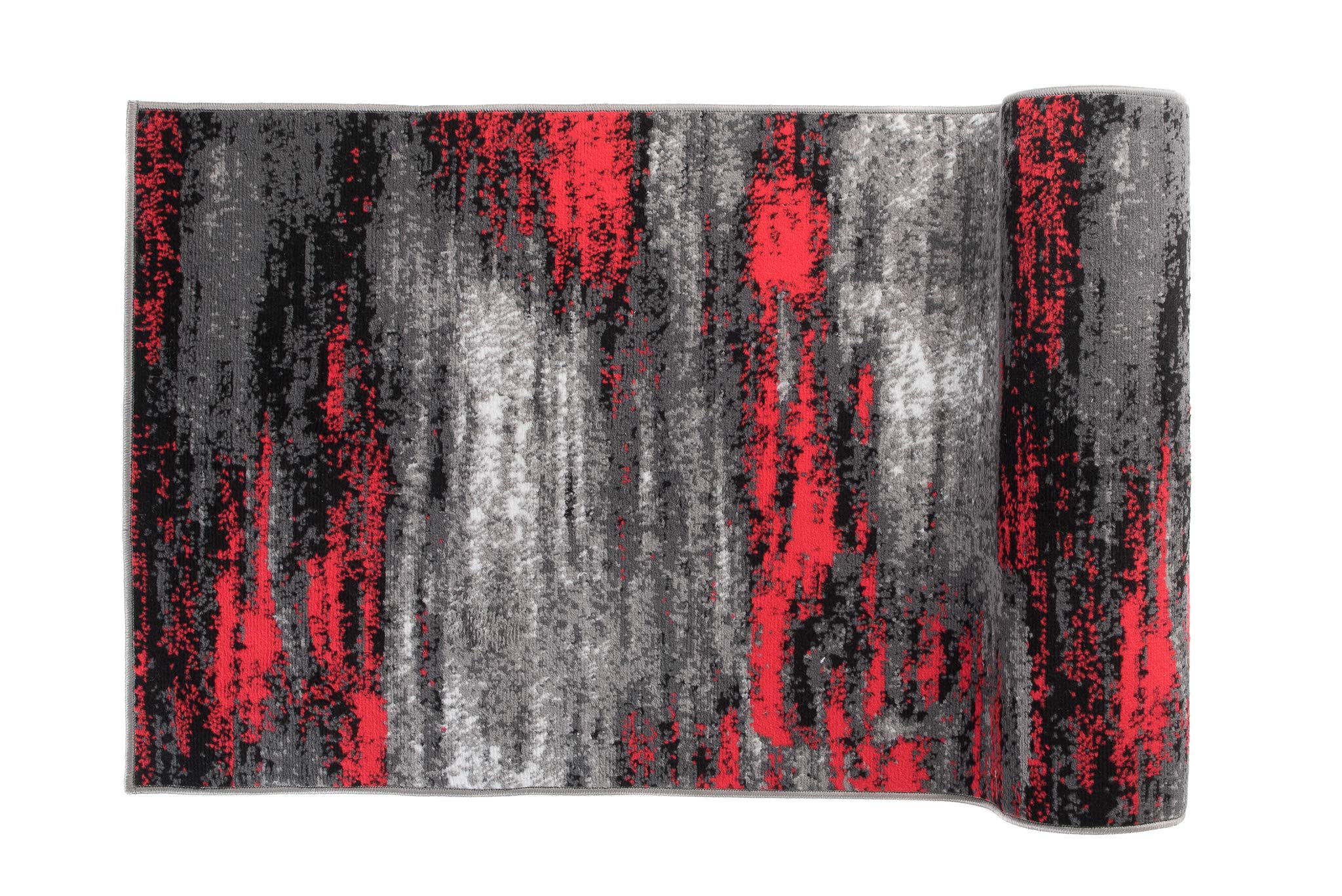 TAPISO Maya Teppich Läufer Meterware Kurzflor Wohnzimmer Flur Küche Modern Brücke Grau Rot Schwarz Verwischt Meliert Design ÖKOTEX 100 x 250 cm