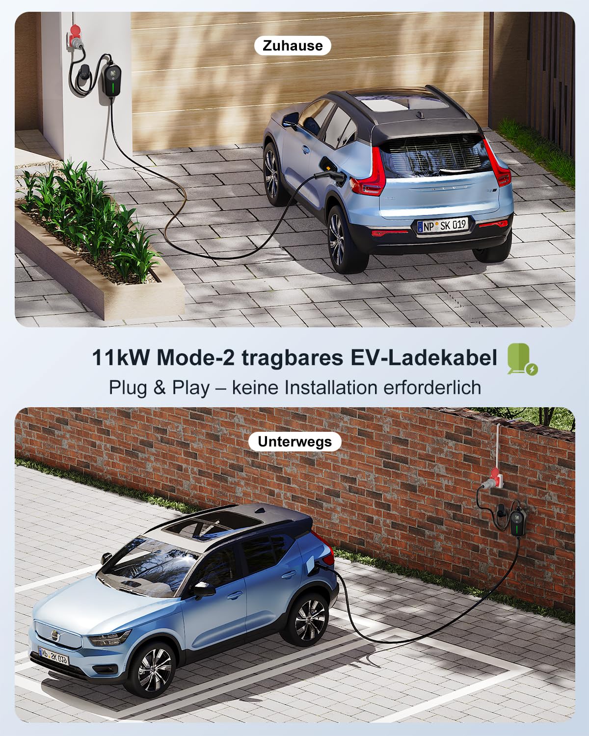 EzGoGo Mobile Wallbox 11kW, 7m, 6-16A, 3-phasig, Einstellbarer Ladeleistung