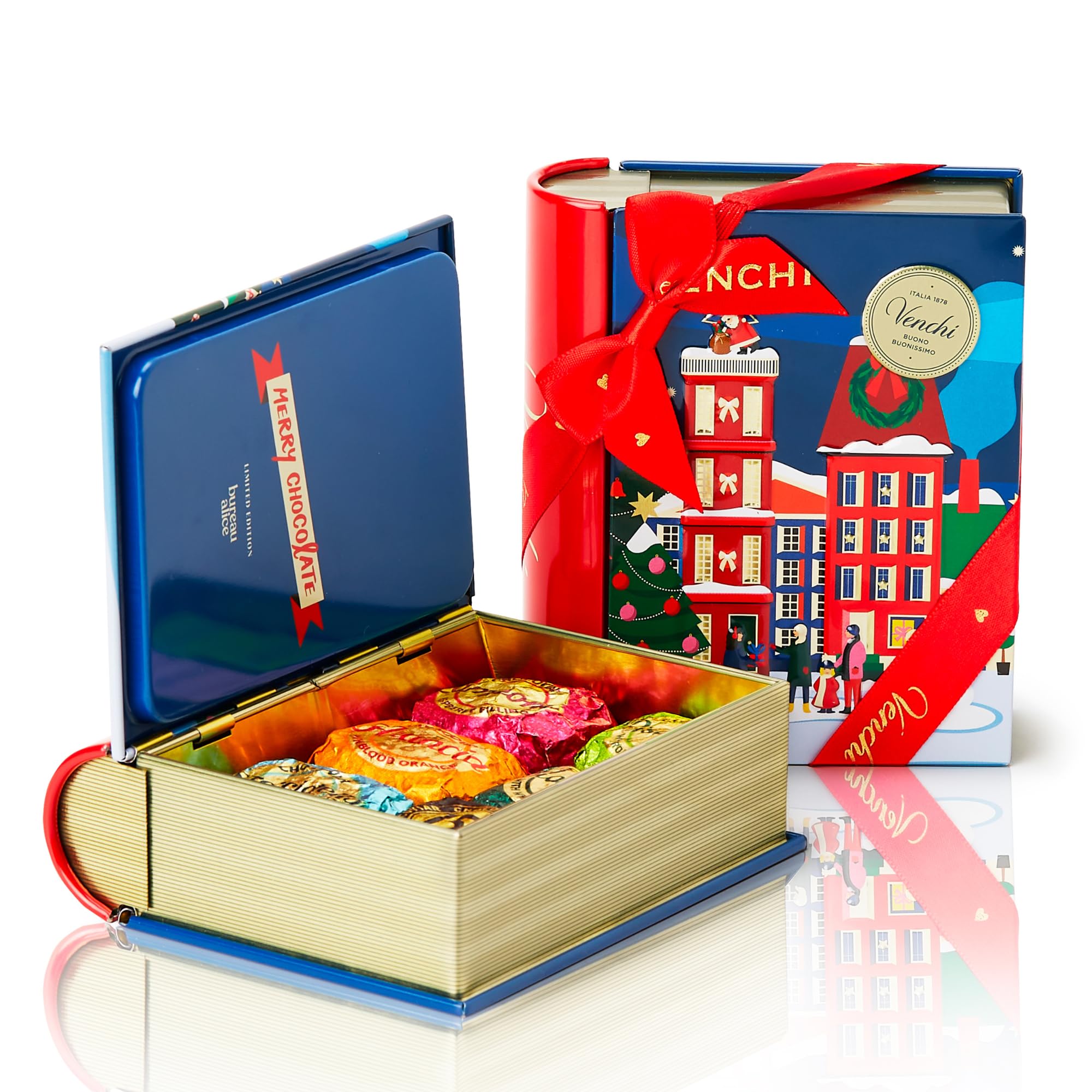 Venchi, Mini Livre Bleu de Noël avec Chocoviar Assortis, avec “Noisette du Piémont”, Édition Limitée, 116 g, Sans Gluten, Sans Colorants ni Conservateurs, Idée Cadeau
