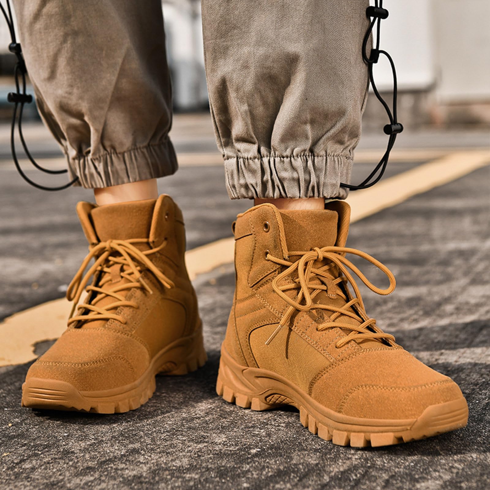 Generisch Bottines pour homme avec motif tendance, couleur unie, semelle épaisse pour l'extérieur, randonnée, chaussures à lacets pour activités sportives décontractées