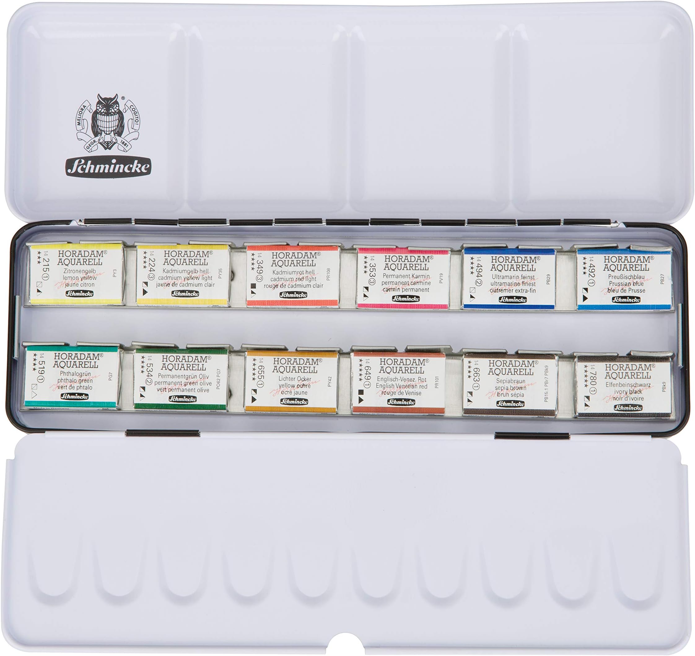 HORADAM AQUARELL paint box with 12 finest watercolours, 74312097, metal box, painting set, 12 x 1/1 cells