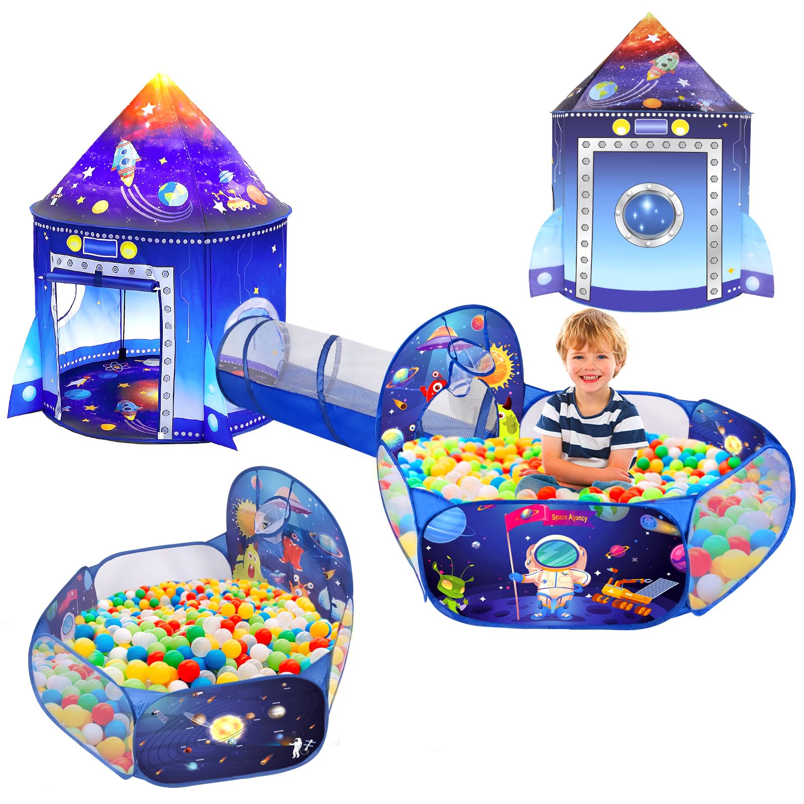 Sponsored Ad - 3 in 1 Rocket Ship Play Tent with Tunnel Ball Pit for Kids Space Themed Pop Up Playhouse Indoor Outdoor Astronaut Tent Set Toy Gift for Boys Girls Toddler Baby Child Games Birthday Party