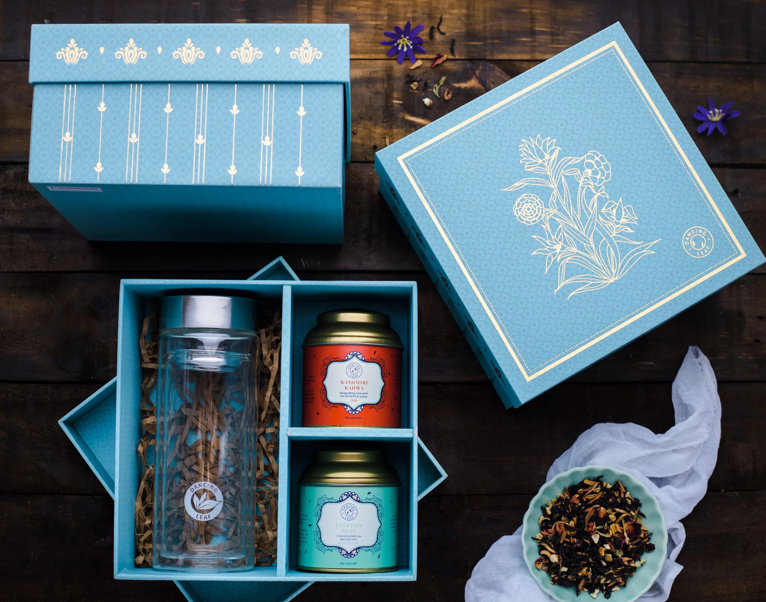 Dancing Leaf Quintessence Tea Gift Box 2 Premium Loose Leaf Tea Caddies with Travel Tumbler Kashmiri Kahwa Fruit Bloom Elegant Tea Gift Set Portable Tea Lover Collection-image-23