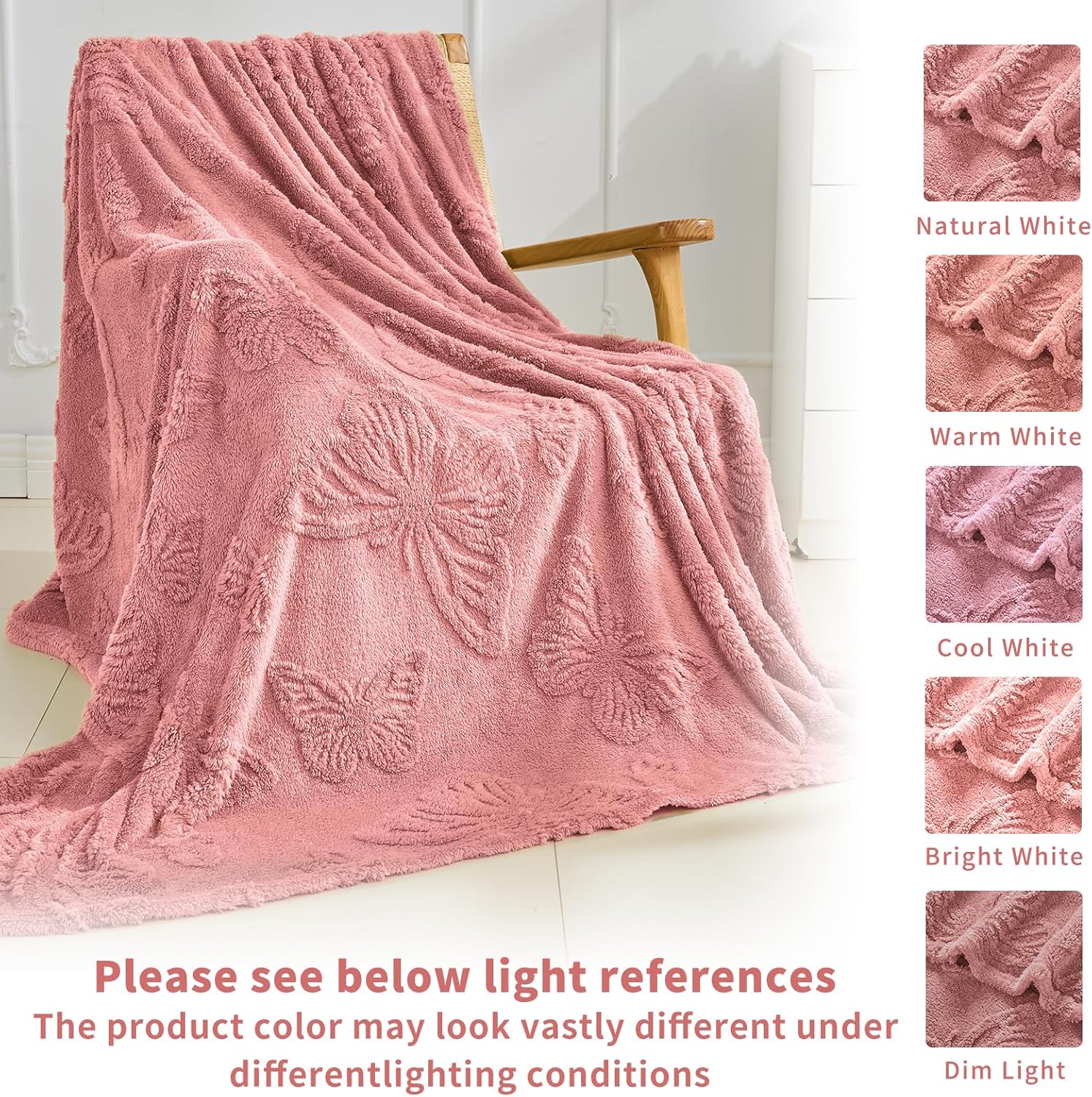 Throw Blankets with Butterfly,Soft Warm Blankets for Lover Mom Father Friends Gifts Pets,Lightweight Fuzzy Blanket for Couch Sofa Bed(Pink,90"x108") - Image 3