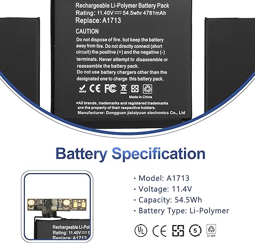 Miniatura 2 de Reemplazo de batería A1708, batería A1713 para MacBook Pro de 13 pulgadas A1708 [finales de 2016, mediados de 2017] EMC 2978 3164 MPXQ2LL MLL42LL