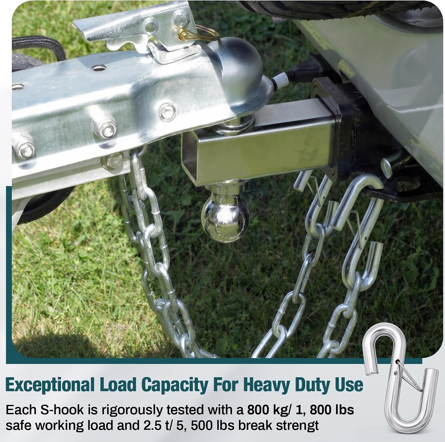 10 Pack 7/16 Inch Trailer Safety Chain S Hook with Latch, 1800 Lbs Working Load Limit, 5500 Lbs Breaking Strength, Heavy Duty S Hook for Towing Lifting Industrial & Cargo Securing