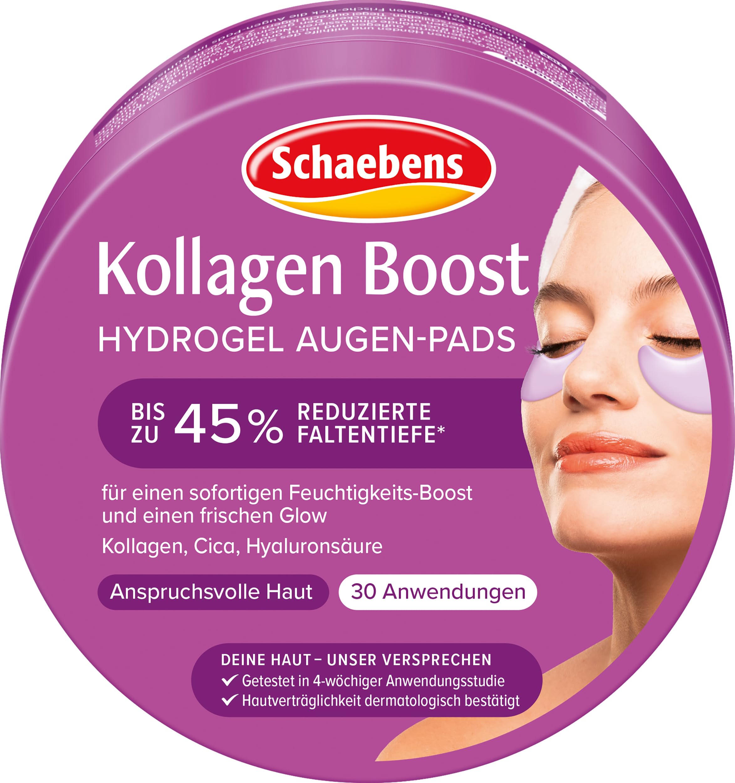 Schaebens Kolagen Boost Hydrożelowe płatki pod oczy, 60 sztuk, do 30 zastosowań, do natychmiastowego nawilżenia i świeżego blasku z kolagenem, cica i kwasem hialuronowym