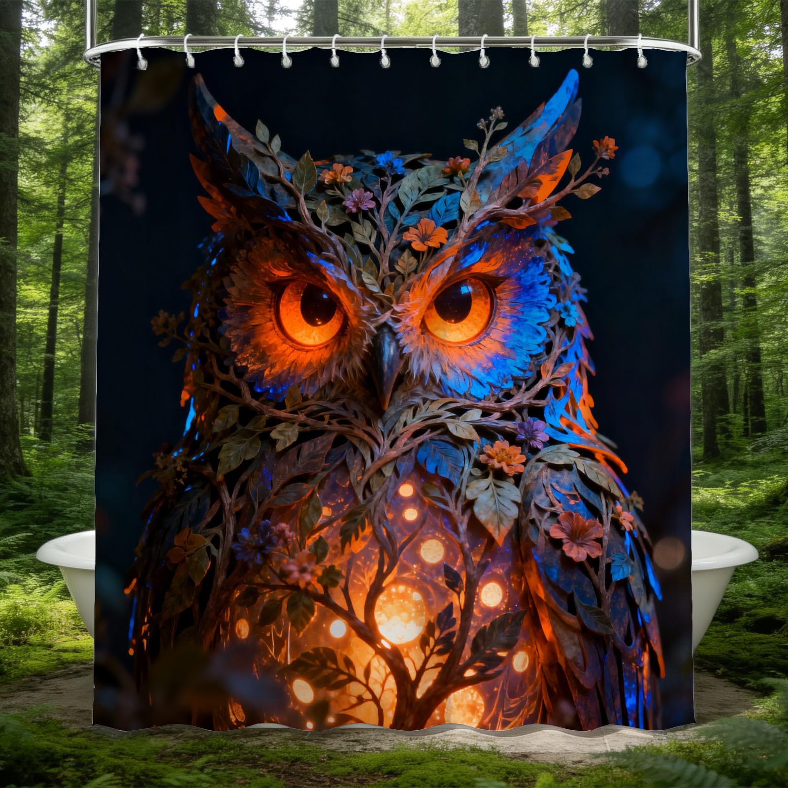 Hongduo 3D Dreamy Owl Shower Curtain for Stalls Bathtubs Floral Flowers Bathroom Decor Shower Curtain Set Polyester Fabric Waterproof 120x180cm/48X71 Inch with Hooks