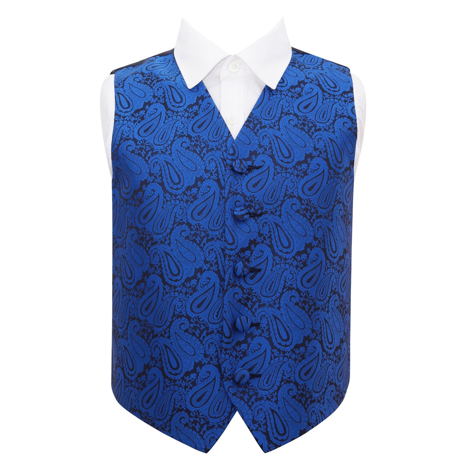 Dqt Boys Royal Blue Paisley Floral Wedding Waistcoat Vest – Page Formal Suit – 34" (13-14 Years)