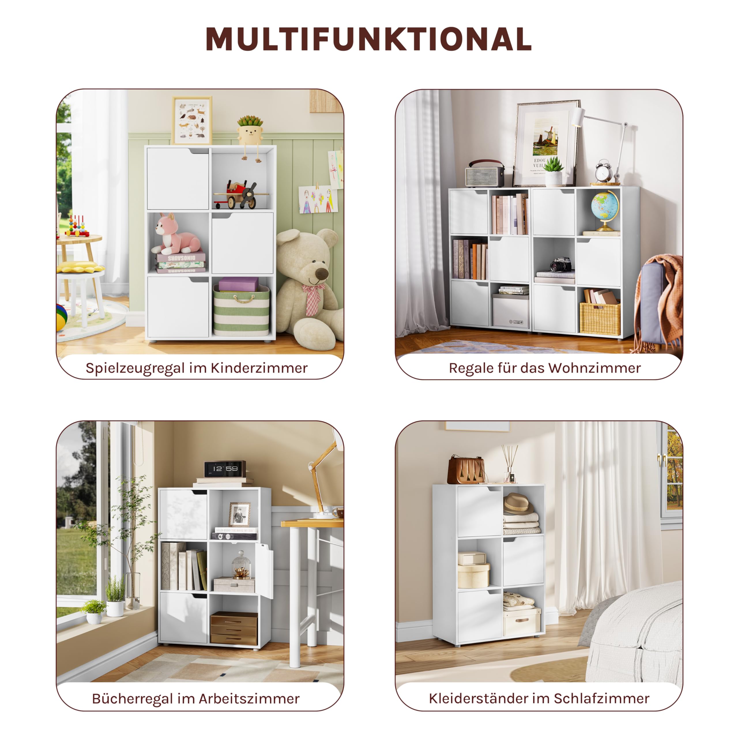 WOLTU Bücherregal mit 3 Türen und 6 Fächer, 59,6 x 91 x 29 cm (B x H x T)