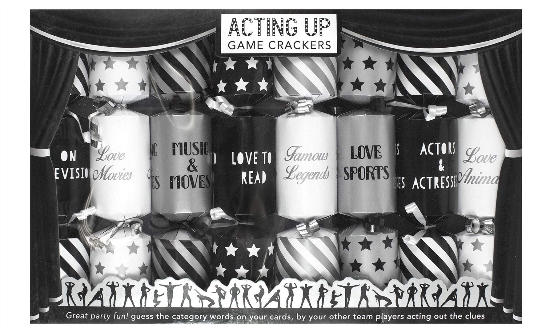 Acting Up Game Christmas Crackers Box of 8 Xmas Festive Family Fun Party Games Xmas Crackers Christmas Decorations Xmas Decorations Christmas Party