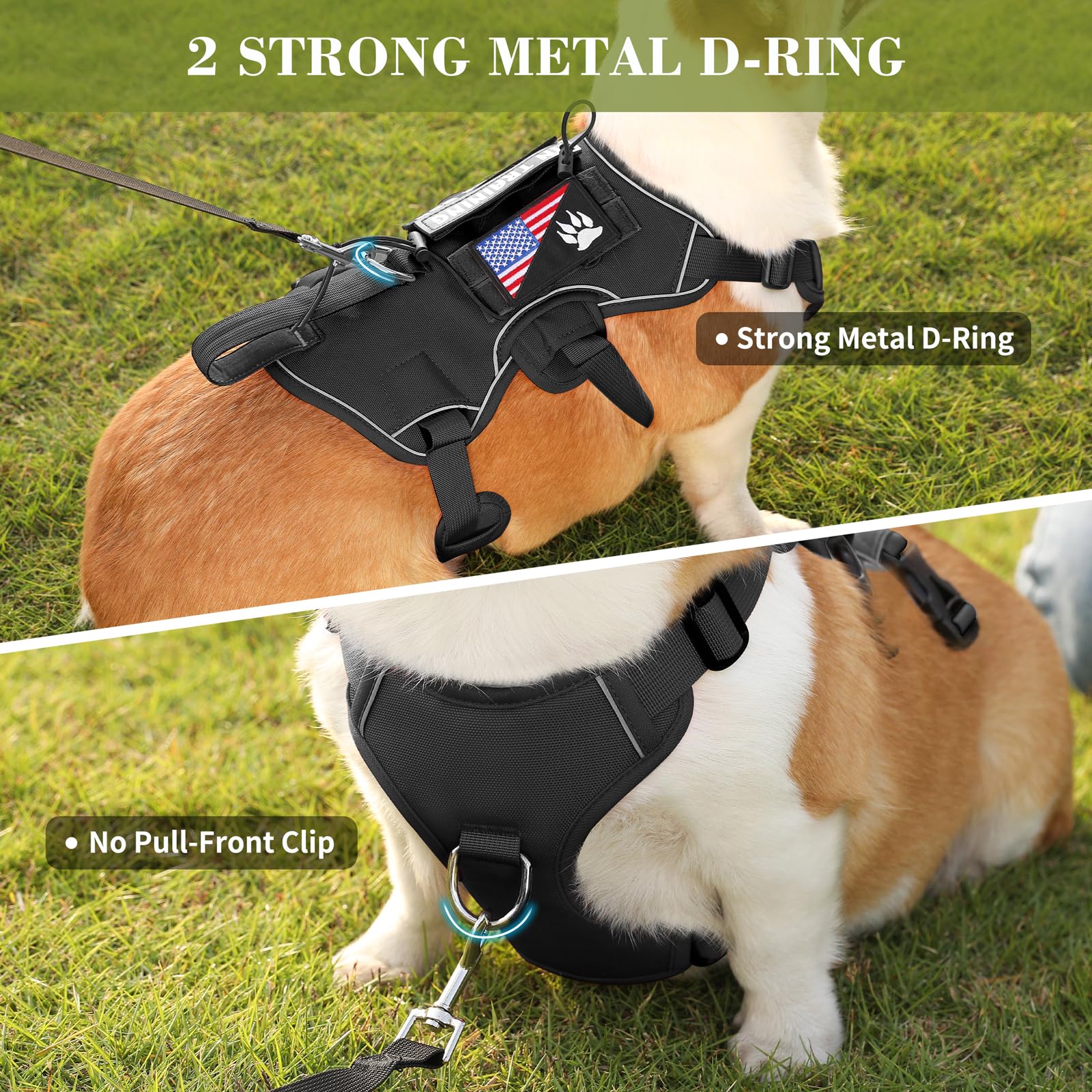 VOOPET Escape Proof Dog Harness, Soft Padded Full Body Pet Harness, Reflective No Pull Dog Harness with Handle and 2 Leash Clips for Medium Dogs Walking Hiking Training (Black,M) - image 6