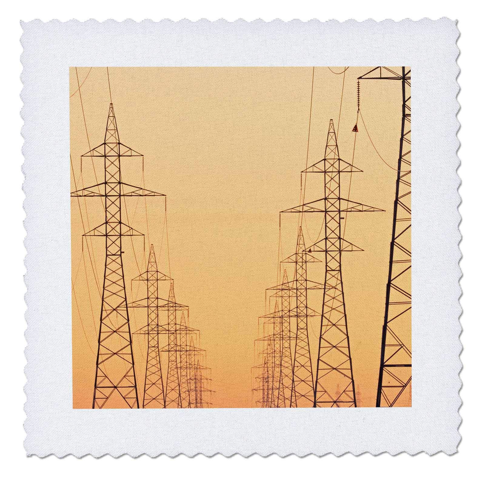 3dRose Garden Flag, Canada, Manitoba, Winnipeg. Electrical Towers at Sunrise