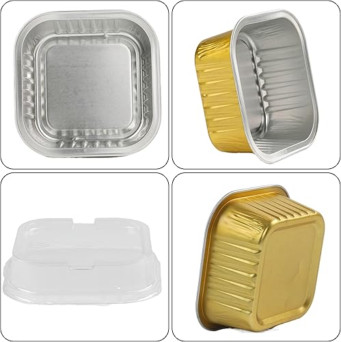 Miniatura 3 de Bakingpak - Moldes de aluminio con tapas, 50 unidades de 5 onzas individuales cuadradas con tapas, tazas desechables de aluminio para hornear, mini