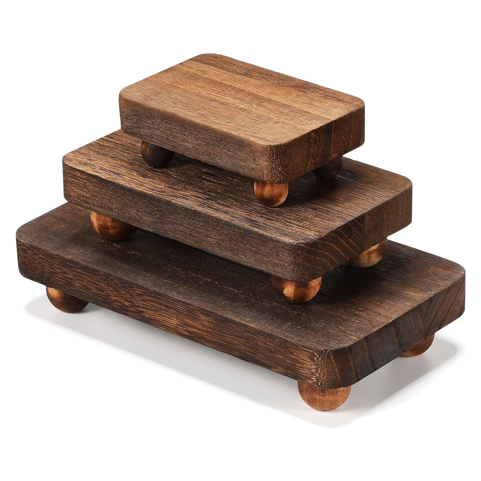 MNJKYI Wooden Risers for Display, Vintage Stand Wood Organizer, Rustic Farmhouse Wood Tiered Tray Pedestal Stand, Kitchen Counter & Table Display, Wooden Decorative Stand for Coffee Table(3pcs)