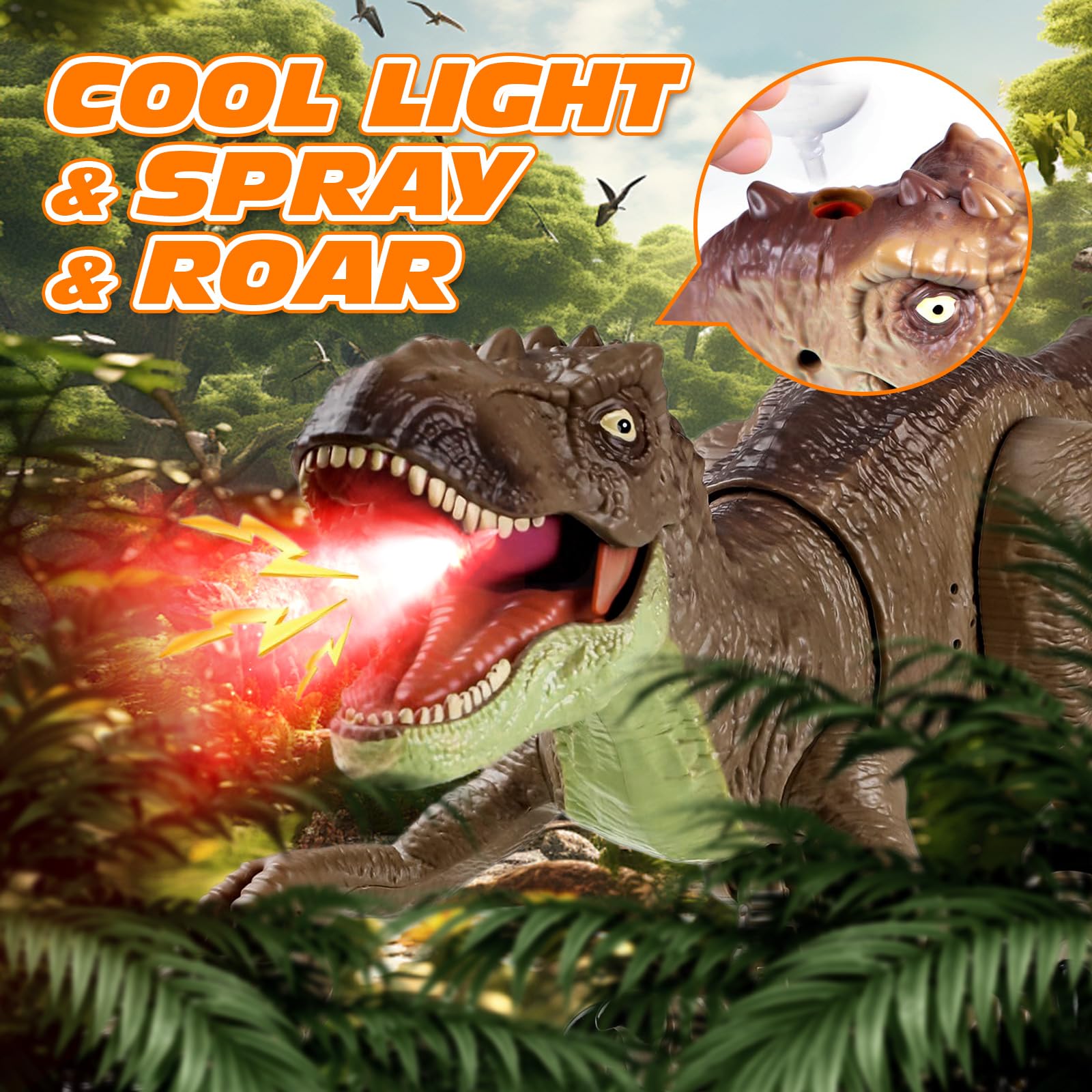Tecnock 2025 Dinosaure Télécommandé Rechargeable pour Enfants, Robot T-Rex avec Lumières, Sons, Pulvérisation, Marche Réaliste, Télécommande 2.4GHz, 60 Min de Jeu, Cadeau Garçon Fille 3+ Ans