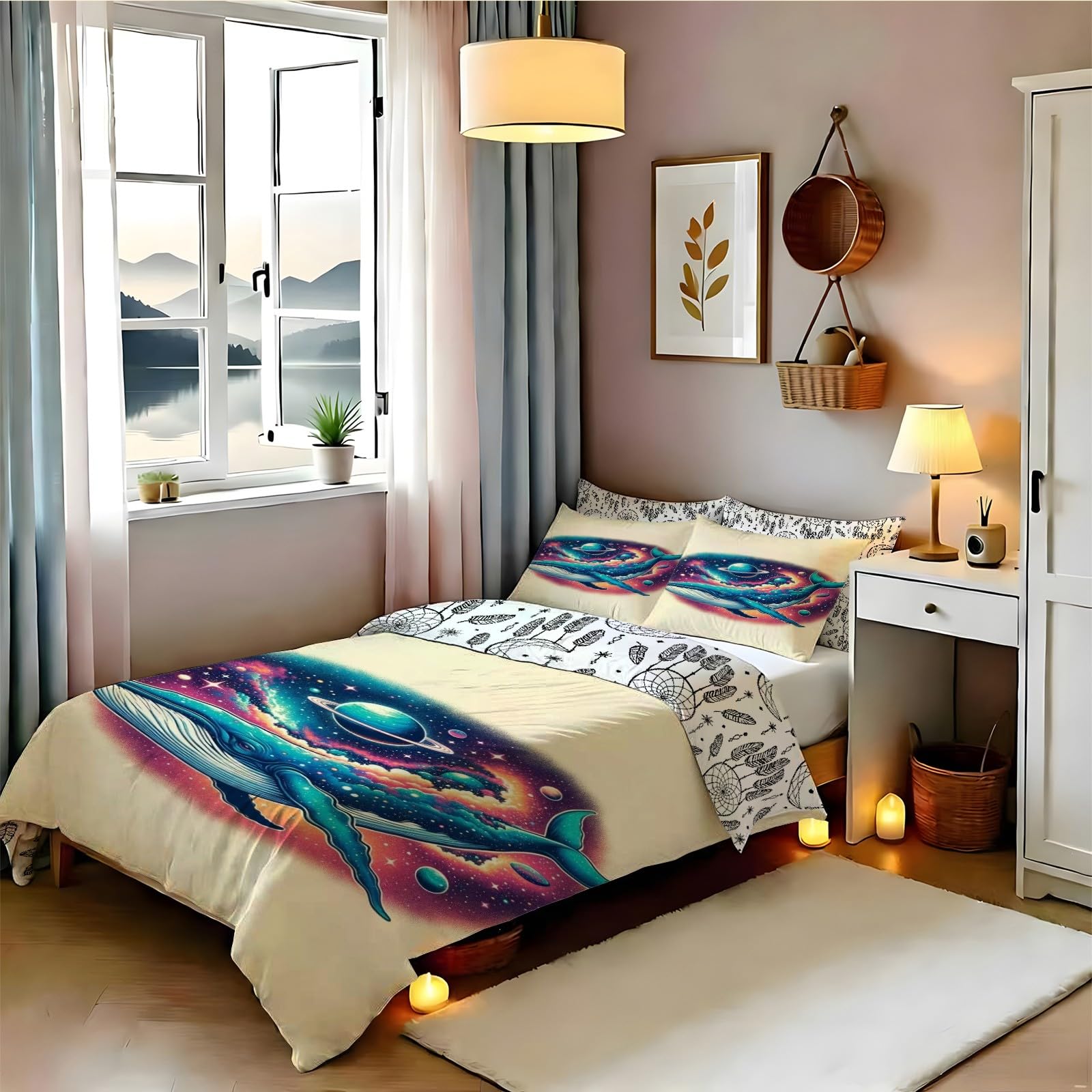 Housse de couette 200x200 cm lit double avec taies 65x65 respirante beige